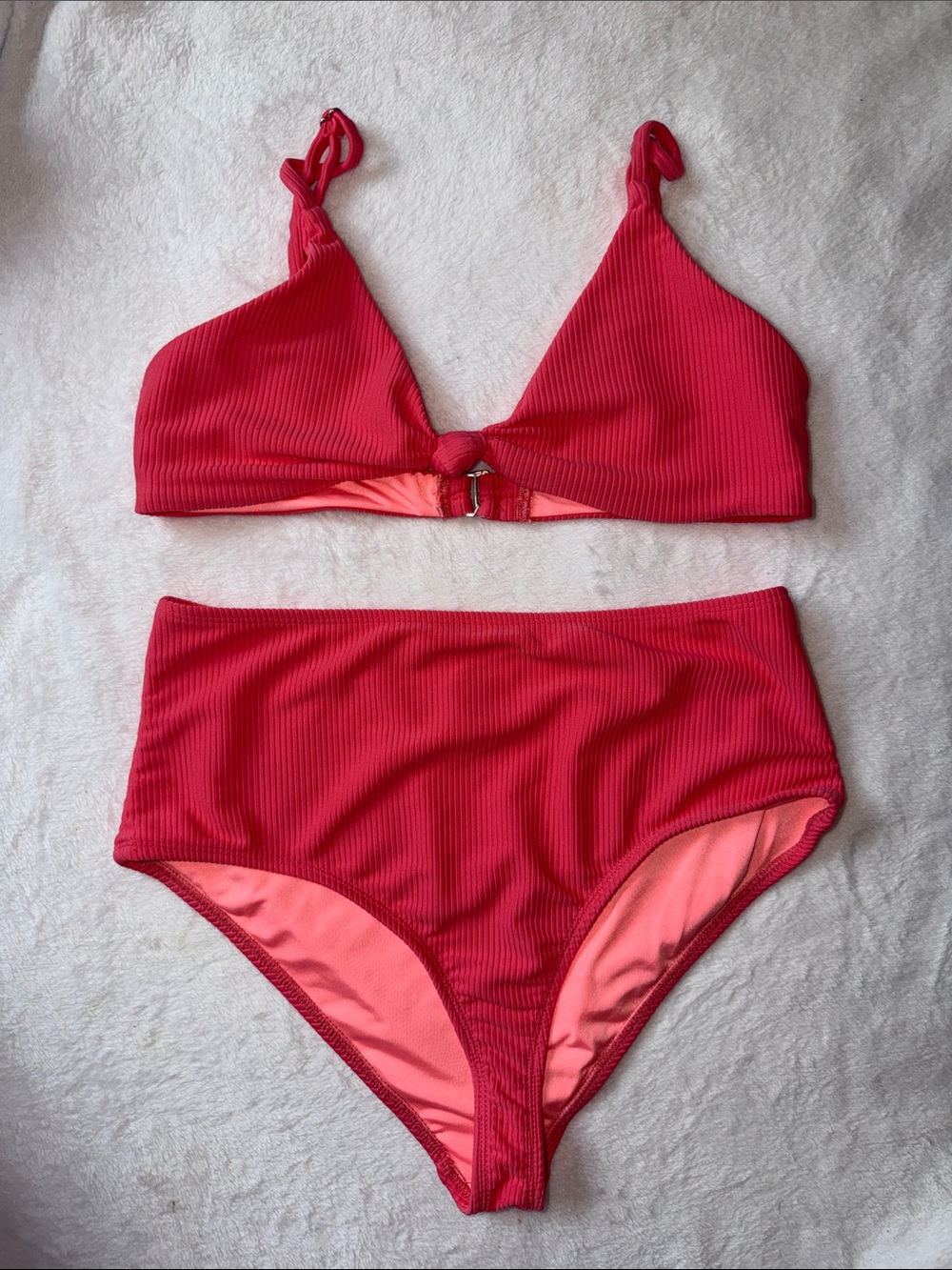 Dippin' Daisy's Ribbed Hot Pink Bikini Set M top L bottoms